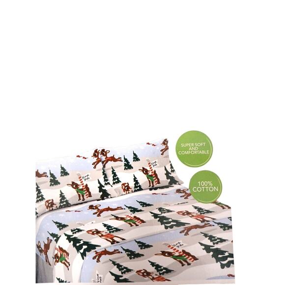 Rudolph The Red Nosed Reindeer FULL Flannel Sheet Set 100% Cotton New Christmas - Picture 7 of 14